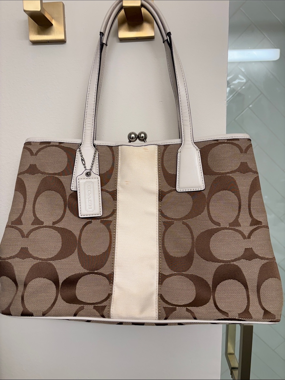 Coach Signature Canvas Tote in Brown and Cream